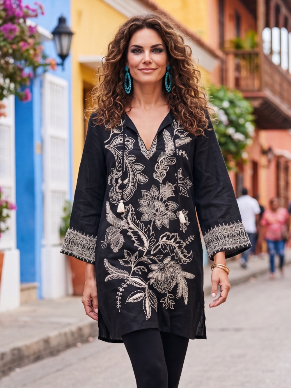 Johnny Was KIMONO SLEEVE DRESS size small NWT100% ramie, embroidered black.